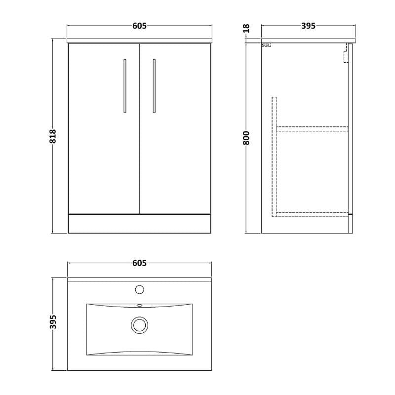 Nuie Arno Floor Standing 2-Door Vanity & Minimalist Basin (1 size, 9 colours) - Brand New Bathrooms