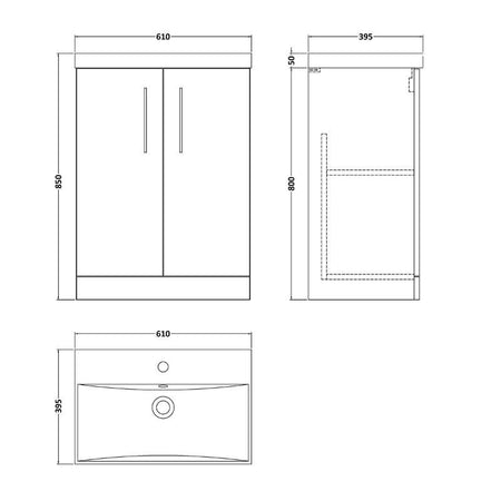 Nuie Arno Floor Standing 2-Door Vanity & Thin-Edge Basin (1 size, 9 colours) - Brand New Bathrooms