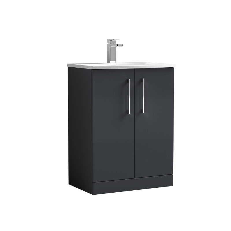 Nuie Arno Floor Standing 2 Door Vanity & Curved Ceramic Basin 4 (1 size, Soft Black) - Brand New Bathrooms