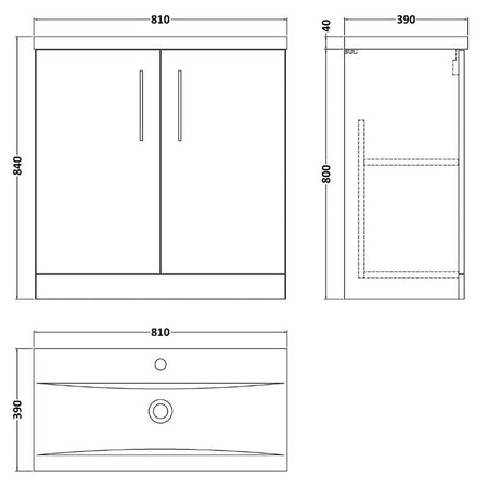 Nuie Arno Floor Standing 2-Door Vanity & Mid-Edge Basin (1 size, 9 colours) - Brand New Bathrooms