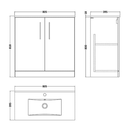 Nuie Arno Floor Standing 2-Door Vanity & Minimalist Basin (1 size, 9 colours) - Brand New Bathrooms