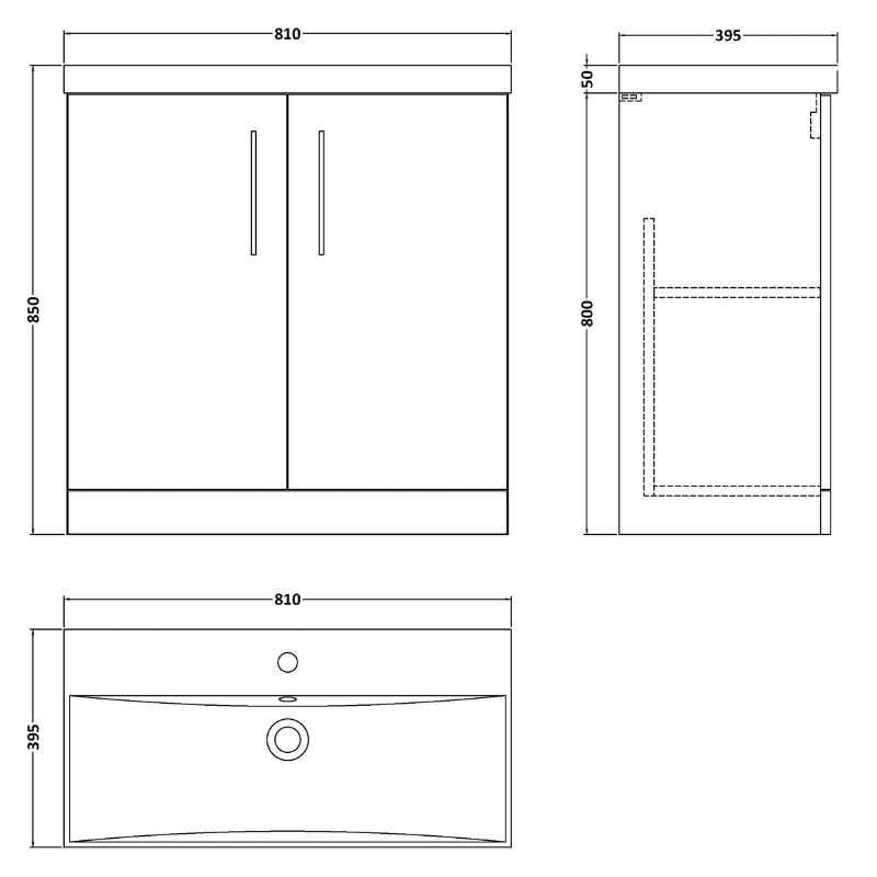Nuie Arno Floor Standing 2-Door Vanity & Thin-Edge Basin (1 size, 9 colours) - Brand New Bathrooms