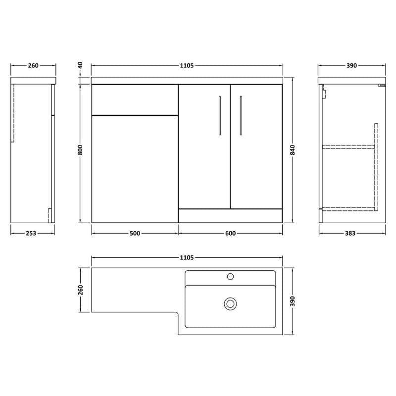 Nuie Arno Floor Standing Right Hand Combination (1 size, 9 colours) - Brand New Bathrooms