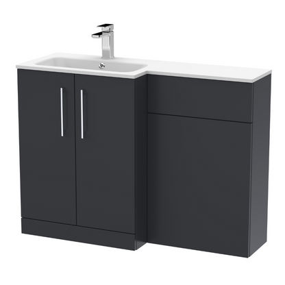 Nuie Arno Floor Standing 1100mm Left Hand Combination Vanity Unit (1 size, 2 style, Soft Black) - Brand New Bathrooms