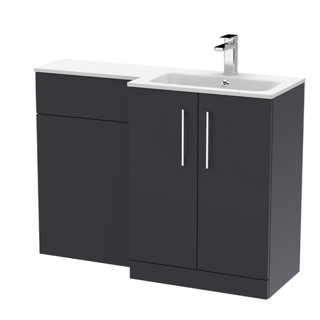 Nuie Arno Floor Standing 1100mm Left Hand Combination Vanity Unit (1 size, 2 style, Soft Black) - Brand New Bathrooms