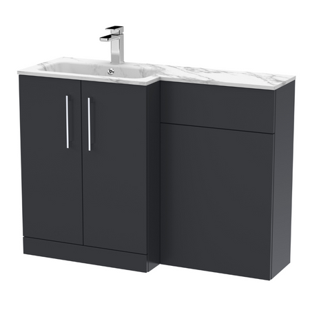 Nuie Arno Floor Standing 1100mm Left Hand Combination Vanity Unit (1 size, 2 style, Soft Black) - Brand New Bathrooms