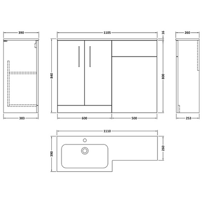 Nuie Arno Floor Standing 1100mm Left Hand Combination Vanity Unit (1 size, 2 style, Soft Black) - Brand New Bathrooms