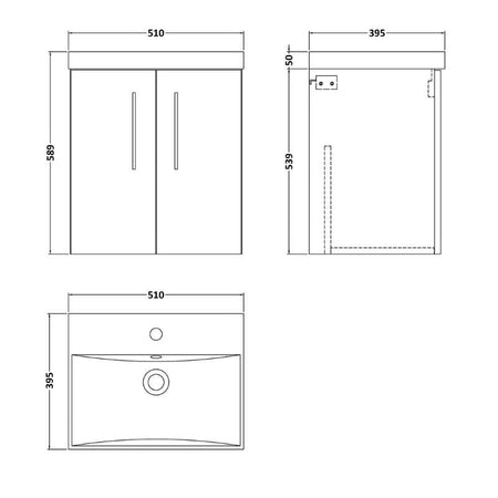 Nuie Arno Wall Hung 2 Door Vanity & Basin 3 (1 size, 8 colours) - Brand New Bathrooms