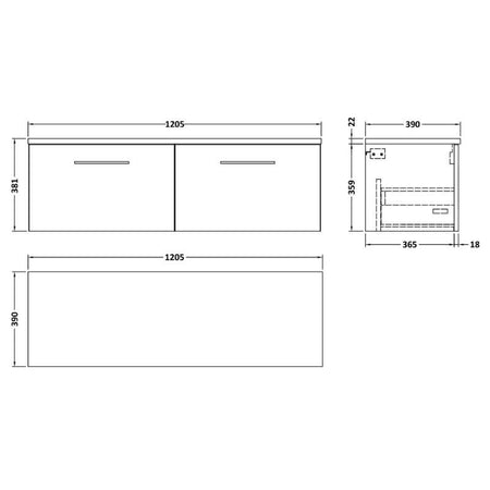 Nuie Arno Wall Hung 2-Drawer Vanity & Laminate Worktop (1 size, 8 colours) - Brand New Bathrooms