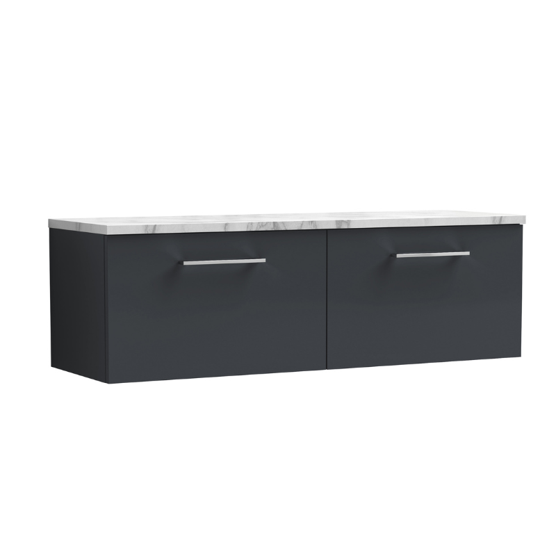 Nuie Arno Wall Hung 2-Drawer Vanity & Laminate Worktop (1 size, Soft Black) - Brand New Bathrooms
