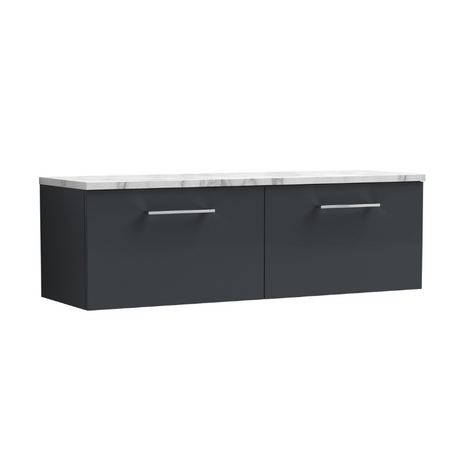 Nuie Arno Wall Hung 2-Drawer Vanity & Laminate Worktop (1 size, Soft Black) - Brand New Bathrooms