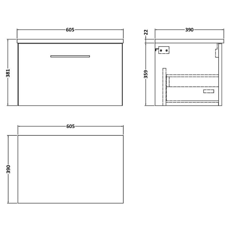 Nuie Arno Wall Hung 1-Drawer Vanity & Laminate Worktop (1 size, 9 colours) - Brand New Bathrooms