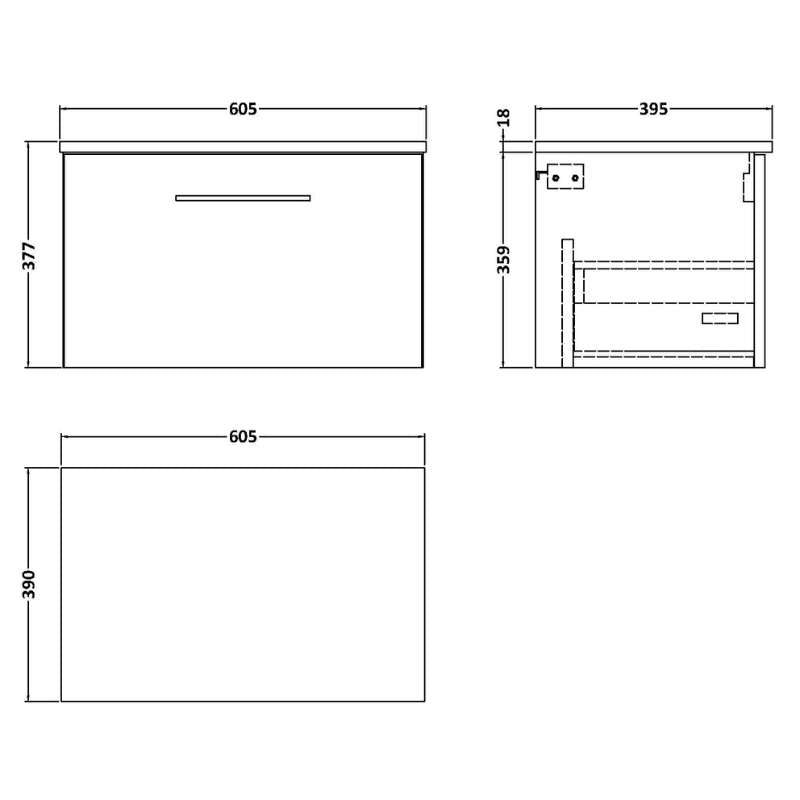 Nuie Arno Wall Hung 1-Drawer Vanity & Worktop (1 size, 9 colours) - Brand New Bathrooms