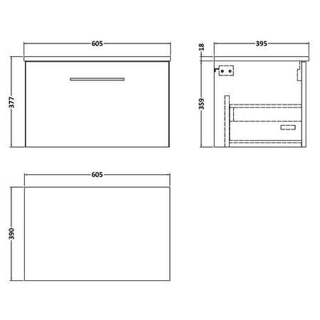 Nuie Arno Wall Hung 1-Drawer Vanity & Worktop (1 size, 9 colours) - Brand New Bathrooms
