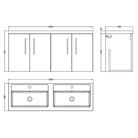 Nuie Arno Wall Hung 4-Door Vanity & Double Basin (2 sizes, 8 colours) - Brand New Bathrooms