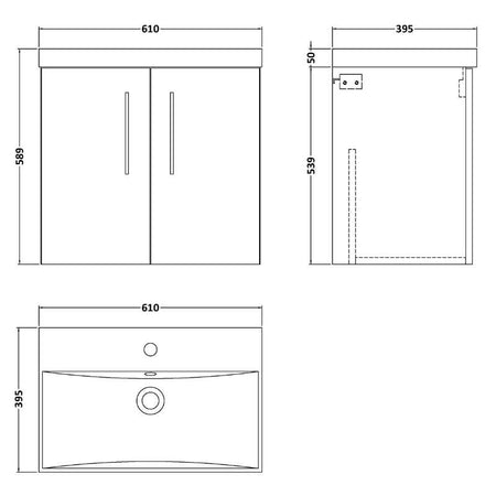 Nuie Arno Wall Hung 2 Door Vanity & Basin 3 (1 size, 8 colours) - Brand New Bathrooms