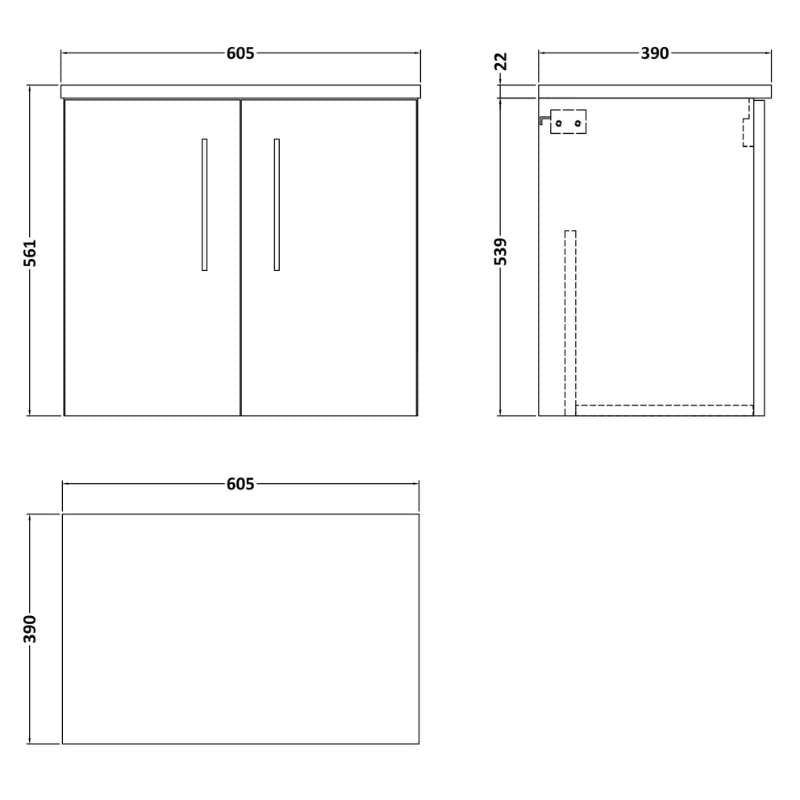 Nuie Arno Wall Hung 2-Door Vanity & Laminate (1 size, 2 styles, 8 colours) - Brand New Bathrooms