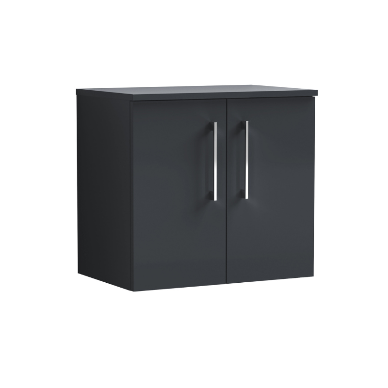 Nuie Arno Wall Hung 2 Door Vanity & Laminate Worktop (1 size, Soft Black) - Brand New Bathrooms