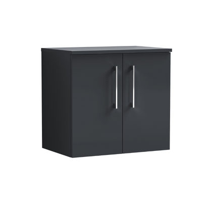 Nuie Arno Wall Hung 2 Door Vanity & Laminate Worktop (1 size, Soft Black) - Brand New Bathrooms