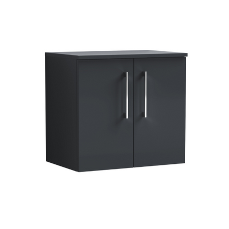 Nuie Arno Wall Hung 2 Door Vanity & Laminate Worktop (1 size, Soft Black) - Brand New Bathrooms