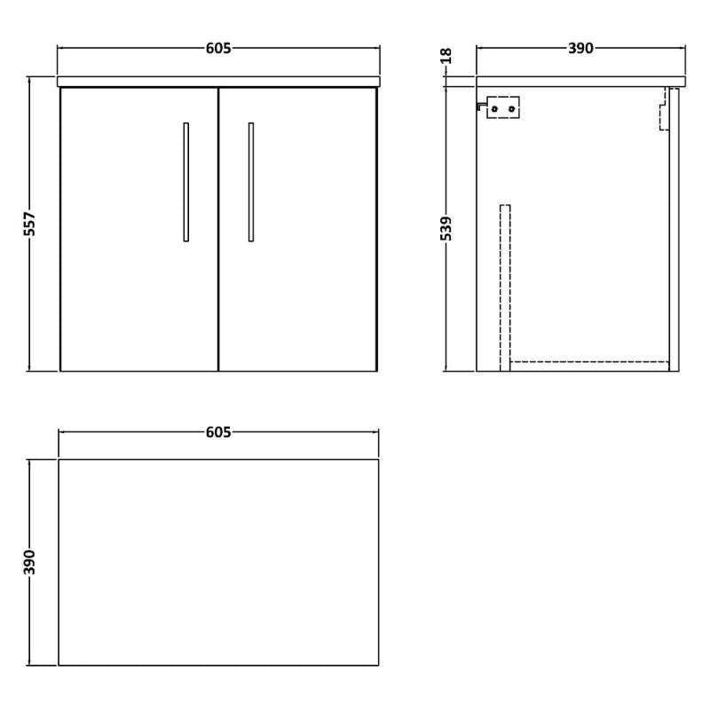 Nuie Arno Wall Hung 2-Door Vanity & Worktop (1 size, 7 colours) - Brand New Bathrooms