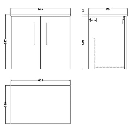 Nuie Arno Wall Hung 2-Door Vanity & Worktop (1 size, 7 colours) - Brand New Bathrooms