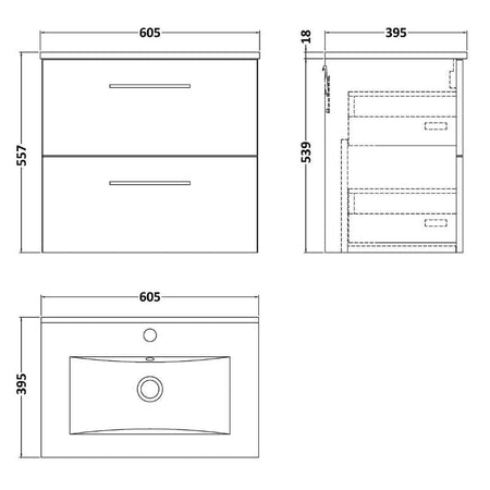 Nuie Arno Wall Hung 2 Drawer Vanity & Basin 2 (1 size, 9 colours) - Brand New Bathrooms