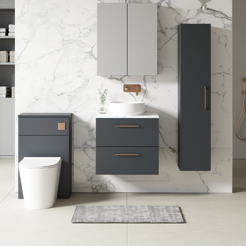 Nuie Arno Wall Hung 2 Drawer Vanity & Laminate Worktop (1 size, 4 colours) - Brand New Bathrooms