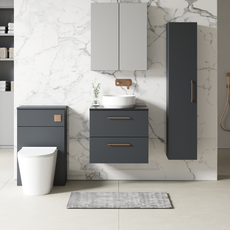 Nuie Arno Wall Hung 2 Drawer Vanity & Laminate Worktop (1 size, 4 colours) - Brand New Bathrooms