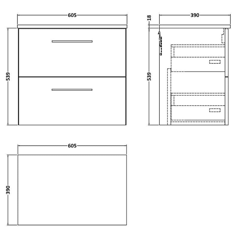 Nuie Arno Wall Hung 2-Drawer Vanity & Worktop (1 size, 9 colours) - Brand New Bathrooms