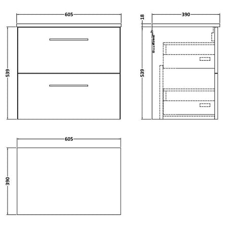 Nuie Arno Wall Hung 2-Drawer Vanity & Worktop (1 size, 9 colours) - Brand New Bathrooms