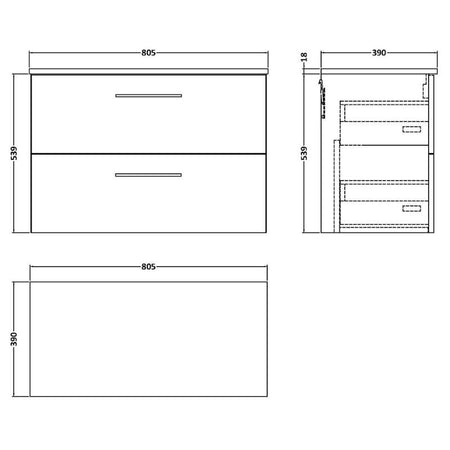 Nuie Arno Wall Hung 2 Drawer Vanity & Worktop (1 size, 9 colours) - Brand New Bathrooms