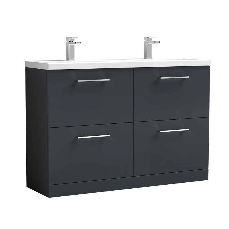 Nuie Arno Floor Standing 4 Drawer Vanity & Double Basin 2 (1 size, 9 colours) - Brand New Bathrooms