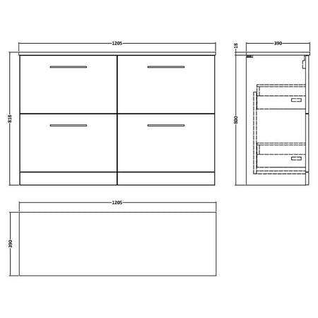 Nuie Arno Floor Standing 4 Drawer Vanity & Worktop (1 size, 9 colours) - Brand New Bathrooms