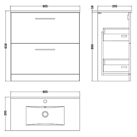 Nuie Arno Floor Standing 2 Drawer Vanity & Basin 2 (1 size, 8 colours) - Brand New Bathrooms