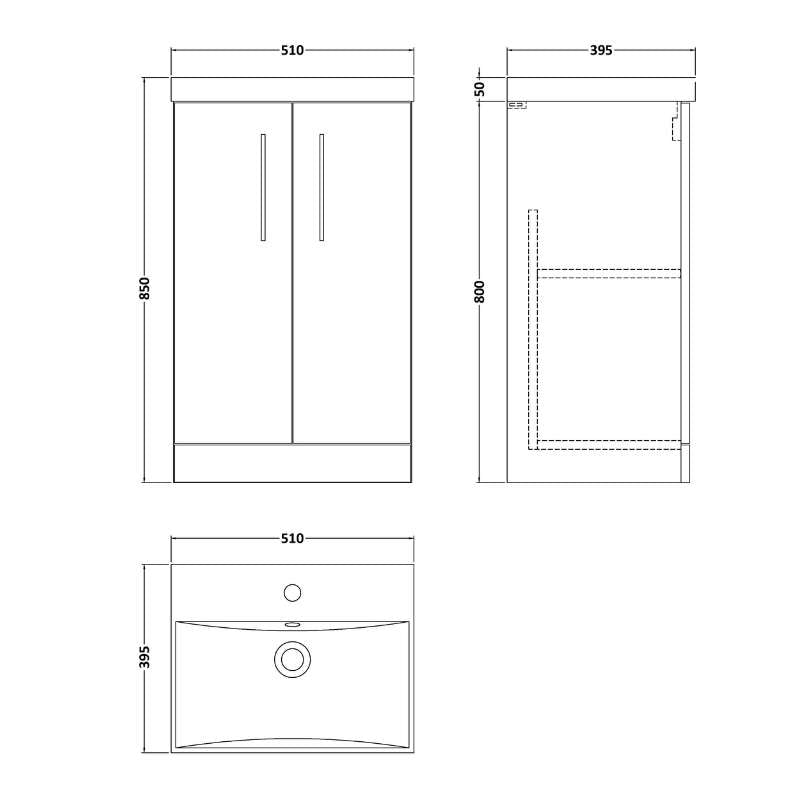 Nuie Arno Floor Standing 2-Door Vanity & Thin-Edge Basin (1 size, 9 colours) - Brand New Bathrooms