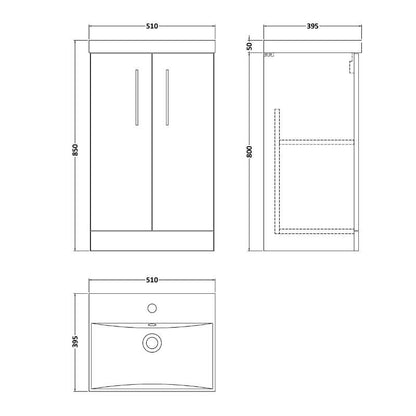Nuie Arno Floor Standing 2-Door Vanity & Thin-Edge Basin (1 size, 9 colours) - Brand New Bathrooms