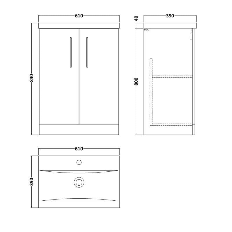 Nuie Arno Floor Standing 2-Door Vanity & Mid-Edge Basin (1 size, 9 colours) - Brand New Bathrooms