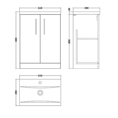 Nuie Arno Floor Standing 2-Door Vanity & Mid-Edge Basin (1 size, 9 colours) - Brand New Bathrooms