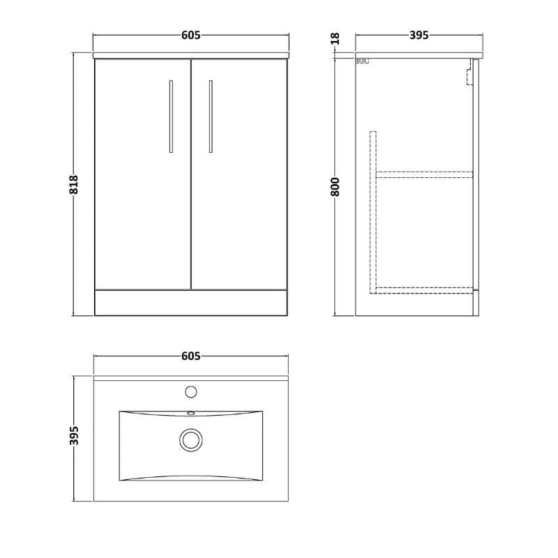 Nuie Arno Floor Standing 2-Door Vanity & Minimalist Basin (1 size, 9 colours) - Brand New Bathrooms