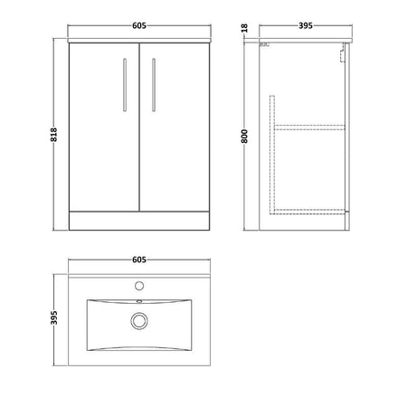 Nuie Arno Floor Standing 2-Door Vanity & Minimalist Basin (1 size, 9 colours) - Brand New Bathrooms