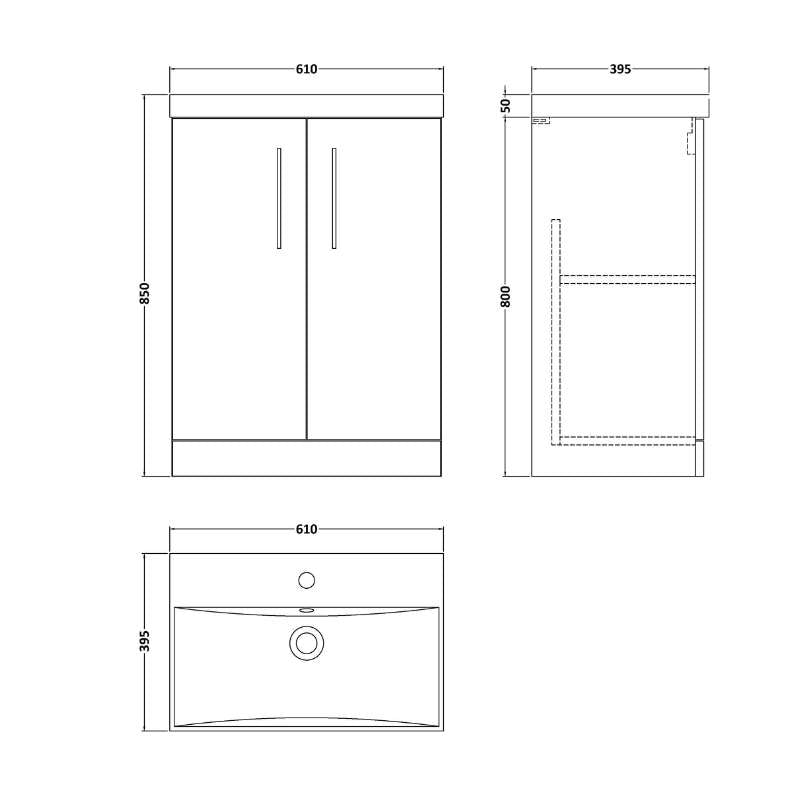 Nuie Arno Floor Standing 2-Door Vanity & Thin-Edge Basin (1 size, 9 colours) - Brand New Bathrooms
