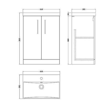 Nuie Arno Floor Standing 2-Door Vanity & Thin-Edge Basin (1 size, 9 colours) - Brand New Bathrooms