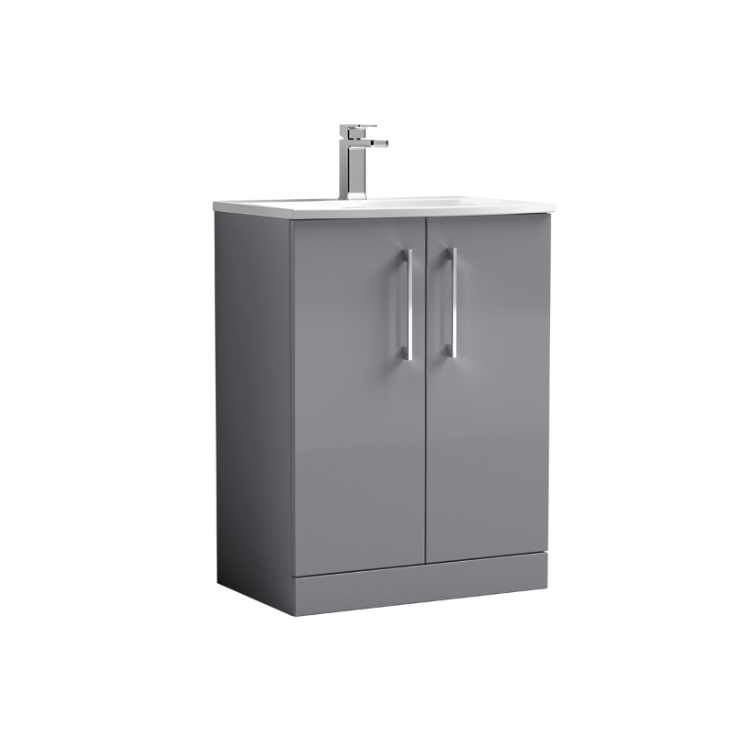 Nuie Arno Floor Standing 2 Door Vanity & Curved Ceramic Basin (1 size, Satin Grey) - Brand New Bathrooms