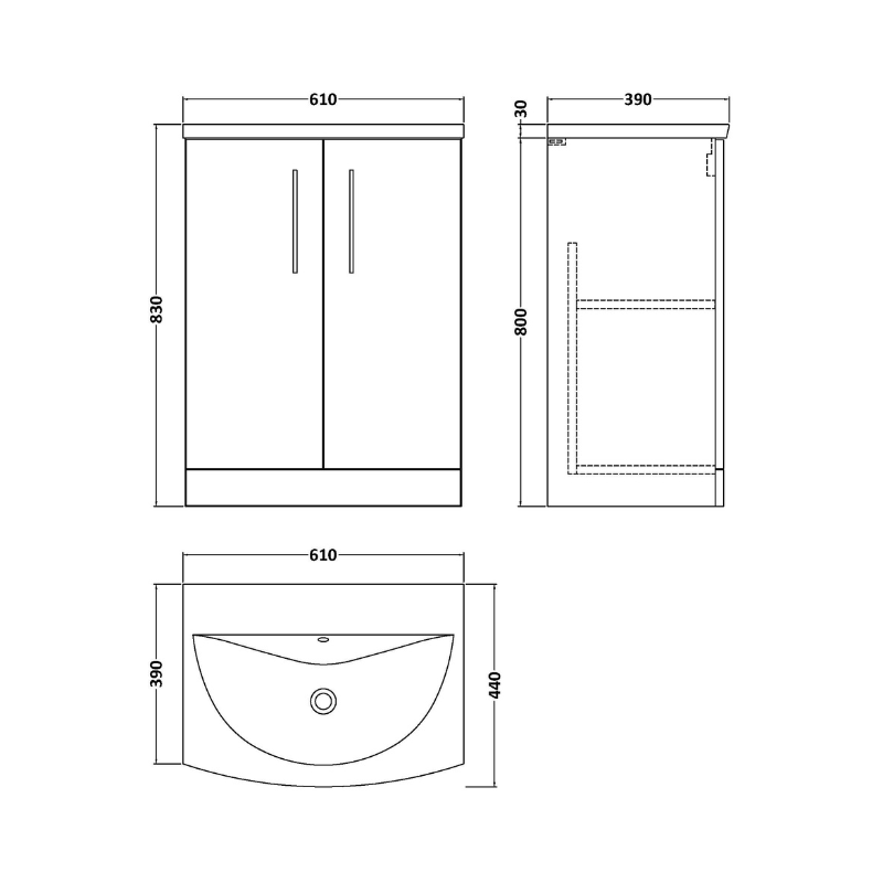 Nuie Arno Floor Standing 2 Door Vanity & Curved Ceramic Basin (1 size, Satin Grey) - Brand New Bathrooms