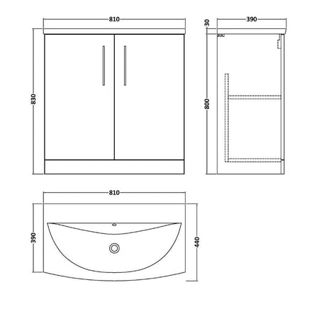 Nuie Arno Floor Standing 2-Door Vanity & Curved Basin (1 size, 9 colours) - Brand New Bathrooms