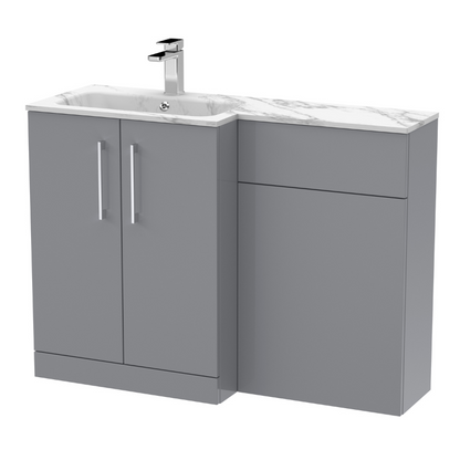 Nuie Arno Floor Standing 1100mm Left Hand Combination Vanity Unit (1 size, 2 style, Satin Grey) - Brand New Bathrooms