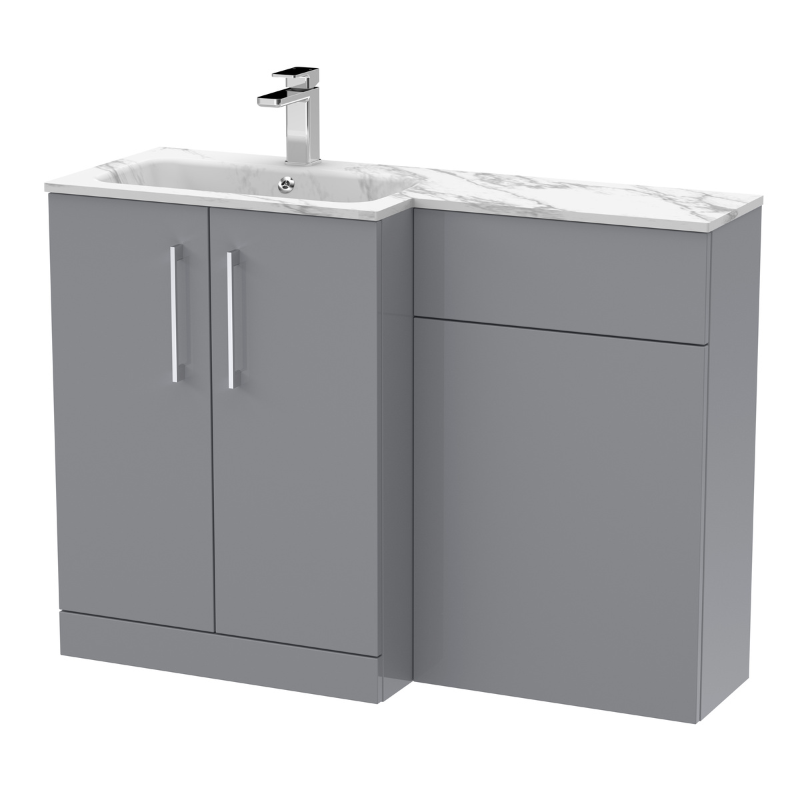 Nuie Arno Floor Standing 1100mm Left Hand Combination Vanity Unit (1 size, 2 style, Satin Grey) - Brand New Bathrooms