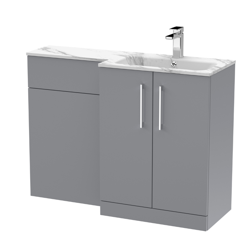 Nuie Arno Floor Standing 1100mm Left Hand Combination Vanity Unit (1 size, 2 style, Satin Grey) - Brand New Bathrooms