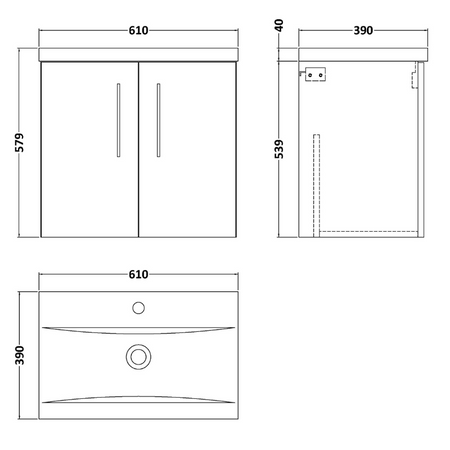 Nuie Arno Wall Hung 2 Door Vanity & Mid-Edge Ceramic Basin (1 size, Satin Grey) - Brand New Bathrooms